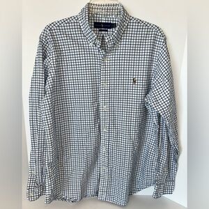 Ralph Lauren Custom Fit Mens blue checkered cotton‎ button down shirt size Large